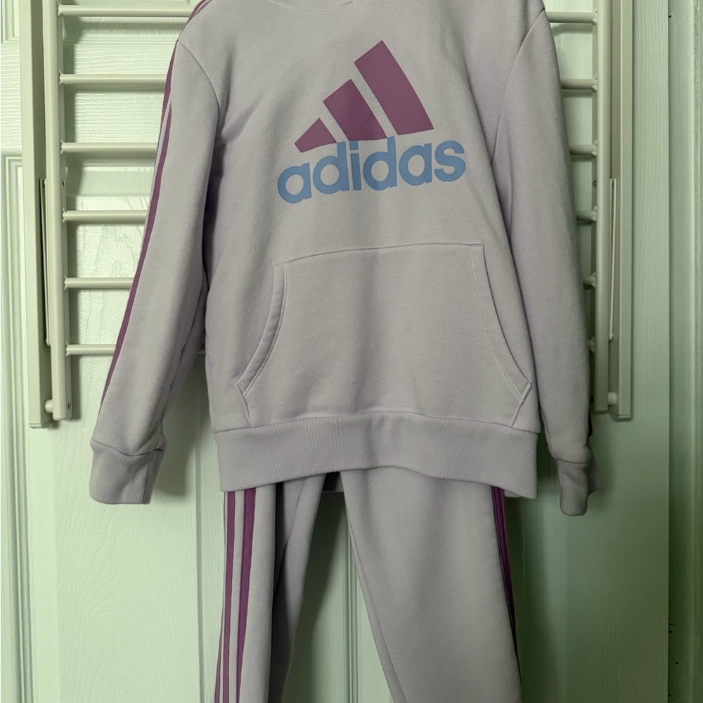 Adidas Kids Lavender Joggers with Purple Stripes
